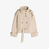 Women's Short Jacket with Stand Collar and Belted Waist