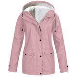 Women's Winter Jacket with Fleece Look Lining and Drawstring Hood with Front Zipper and Snap Buttons