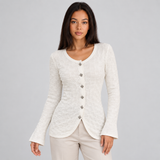 Textured Button-Front Cardigan with Flared Sleeves