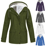 Women's Winter Jacket with Fleece Look Lining and Drawstring Hood with Front Zipper and Snap Buttons