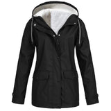 Women's Winter Jacket with Fleece Look Lining and Drawstring Hood with Front Zipper and Snap Buttons