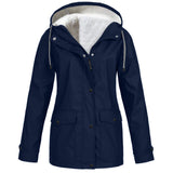Women's Winter Jacket with Fleece Look Lining and Drawstring Hood with Front Zipper and Snap Buttons