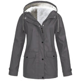 Women's Winter Jacket with Fleece Look Lining and Drawstring Hood with Front Zipper and Snap Buttons