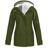 Women's Winter Jacket with Fleece Look Lining and Drawstring Hood with Front Zipper and Snap Buttons