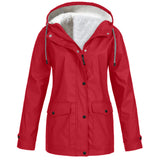 Women's Winter Jacket with Fleece Look Lining and Drawstring Hood with Front Zipper and Snap Buttons