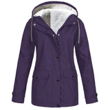 Women's Winter Jacket with Fleece Look Lining and Drawstring Hood with Front Zipper and Snap Buttons