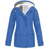 Women's Winter Jacket with Fleece Look Lining and Drawstring Hood with Front Zipper and Snap Buttons