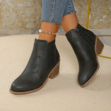 Laser Cut Ankle Boots with Side Zipper and Block Heel