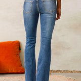 High-Waisted Flare Jeans with Button-Front