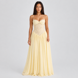 Lace Corset Maxi Dress with Spaghetti Straps and Sweetheart Neckline