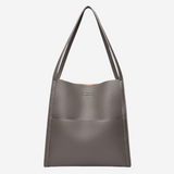 Leather Tote Bag with Shoulder Straps and Front Pocket