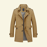 Single-Breasted Trench Coat with Lapel Collar and Button Cuff