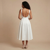 A-Line Pleated Sleeveless Midi Dress with Boat Neck