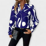 Abstract Print Blouse with Split Neck and Long Sleeves