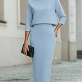 Pencil Skirt and Boat Neck Top Two-Piece Set