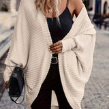 Open-Front Cardigan with Batwing Sleeves and Ribbed Knit