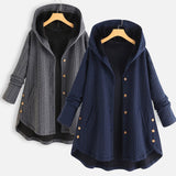 Women's Quilted Jacket with Hood Button Front and Curved Hem