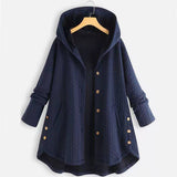 Women's Quilted Jacket with Hood Button Front and Curved Hem