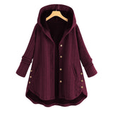 Women's Quilted Jacket with Hood Button Front and Curved Hem