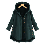 Women's Quilted Jacket with Hood Button Front and Curved Hem