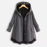 Women's Quilted Jacket with Hood Button Front and Curved Hem