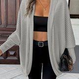 Open-Front Cardigan with Batwing Sleeves and Ribbed Knit