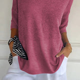 Oversized Knit Top with V-Neck and Half Sleeves