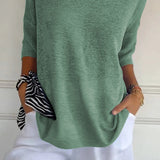 Oversized Knit Top with V-Neck and Half Sleeves