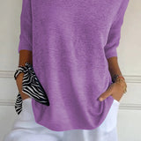 Oversized Knit Top with V-Neck and Half Sleeves