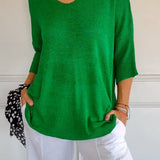 Oversized Knit Top with V-Neck and Half Sleeves