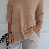 Oversized Knit Top with V-Neck and Half Sleeves