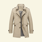 Single-Breasted Trench Coat with Lapel Collar and Button Cuff