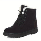 Faux Fur Lined Ankle Boots with Round Toe and Lug Sole