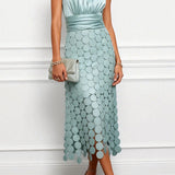 Halter Neck Midi Dress with Ruched Waist and Cutout Skirt