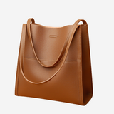 Leather Tote Bag with Shoulder Straps and Front Pocket