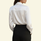 Satin Blouse with Twist Front and Collared Neckline