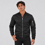 Stand Collar Bomber Jacket with Zip Front and Sleeve Pocket