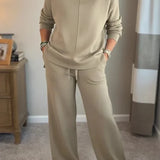 Cowl Neck Drawstring Two-Piece Set with Wide-Leg Pants