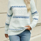Fuzzy Knit Sweater with Fair Isle Pattern and Long Sleeves