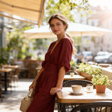 Wide-Leg Jumpsuit with Ruched Waist and Dolman Sleeve