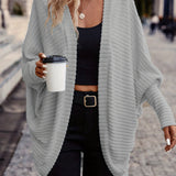 Open-Front Cardigan with Batwing Sleeves and Ribbed Knit