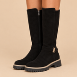 Women's Knee High Boots with Side Zipper and Chunky Lug Sole