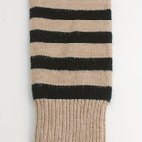 Round Neck Sweater with Striped Sleeves and Ribbed Cuff