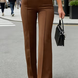 Fitted Flare Pants with High Waist and Front Seam