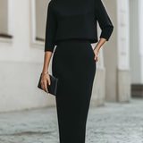 Pencil Skirt and Boat Neck Top Two-Piece Set