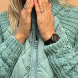 Quilted Zip-Up Jacket with Cable Knit Sleeves and High Collar