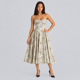 Corset Midi Dress with Sweetheart Neckline and Spaghetti Straps