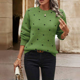 Polka Dot Knit Sweater with Crew Neck