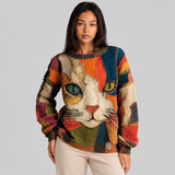 Textured Patchwork Sweater with Graphic Print