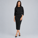 Boat Neck Top and Midi Pencil Skirt Set with Three Quarter Sleeves